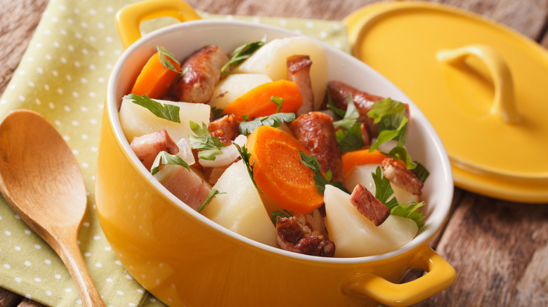 pot of dublin coddle meat and vegetable stew