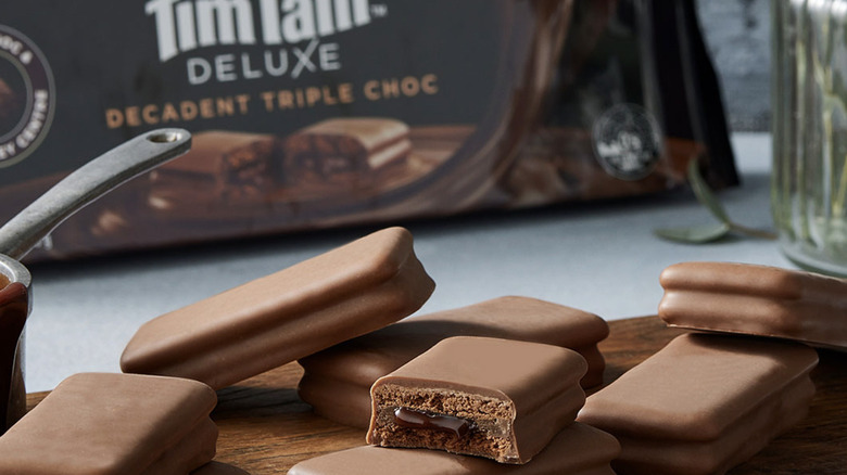 Decadent Triple Choc Tim Tams on table