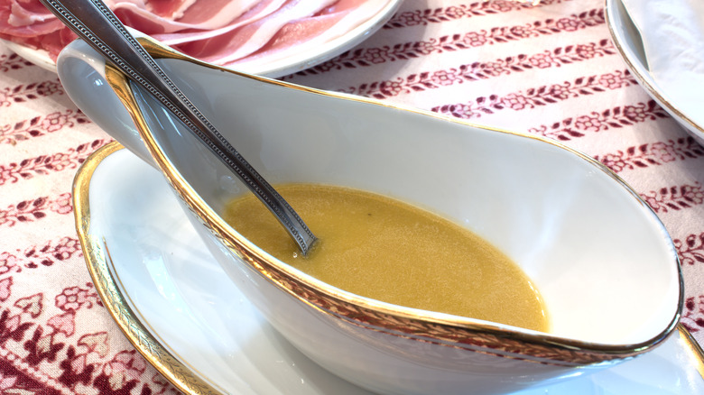 French vinaigrette dressing in white dish