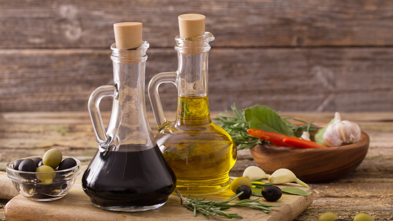 Oil and vinegar in bottles