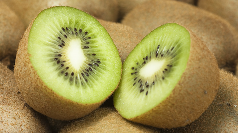 close up of halved kiwi