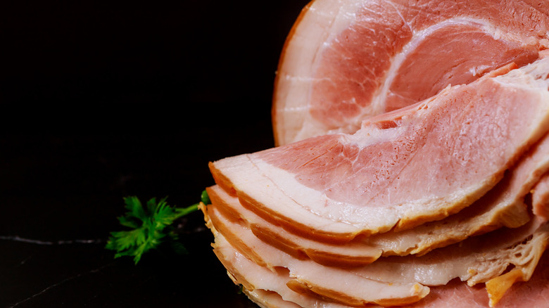 Close-up of spiral-cut ham