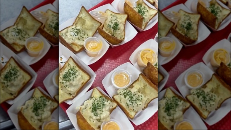 Crab meat beignets on trays