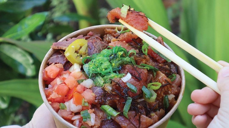 poke bowl with chopsticks