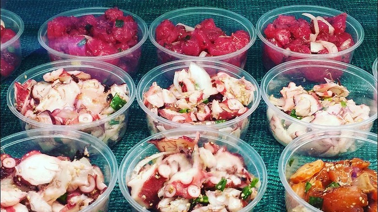 fresh poke bowls with octopus