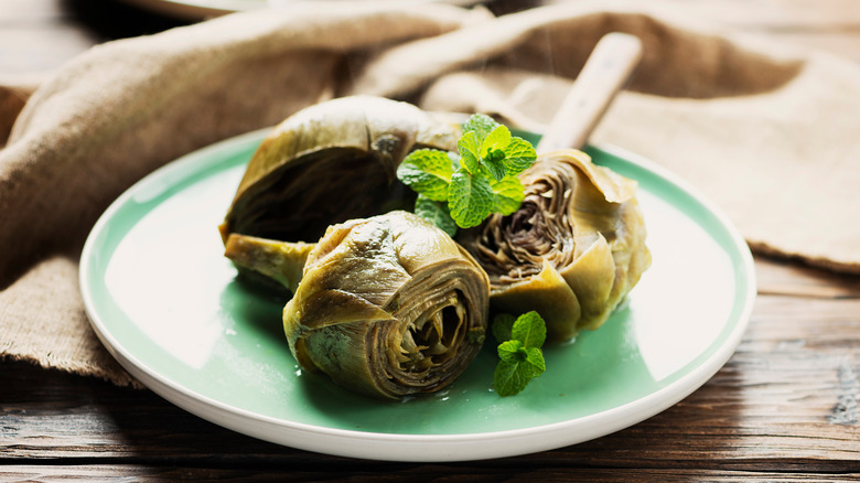 plate of cooked artichokes