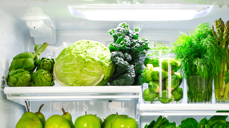 green produce in refrigerator