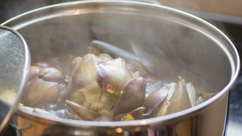 boiling artichokes in pot