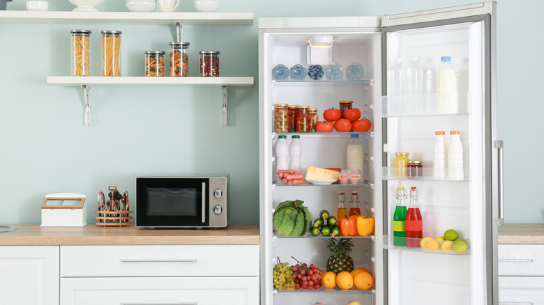 open fridge with food inside