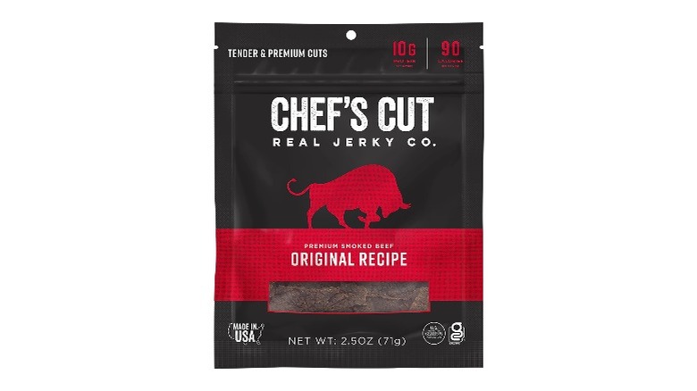 A bag of Chef's Cut beef jerky against a white background
