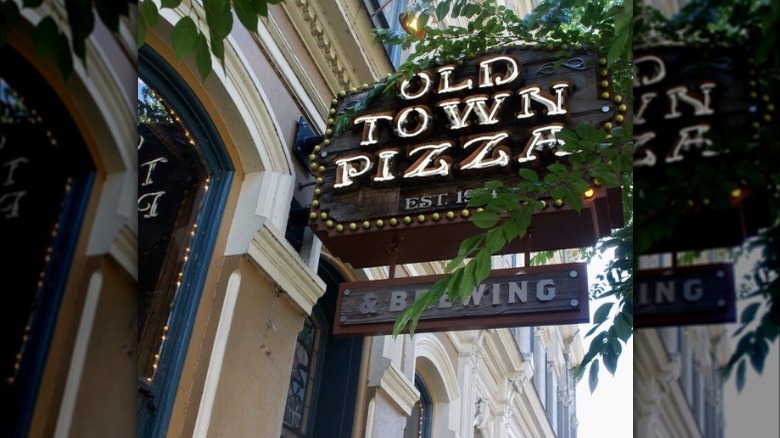 Old Town Pizza wooden sign 