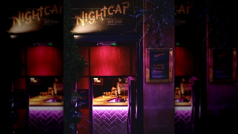 Nightcap exterior sign and entry