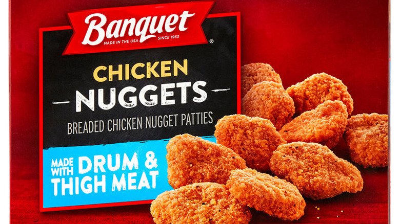 Banquet chicken nuggets box white background