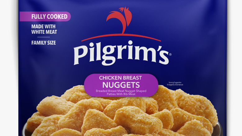 Pilgrim's chicken nuggets bag white background