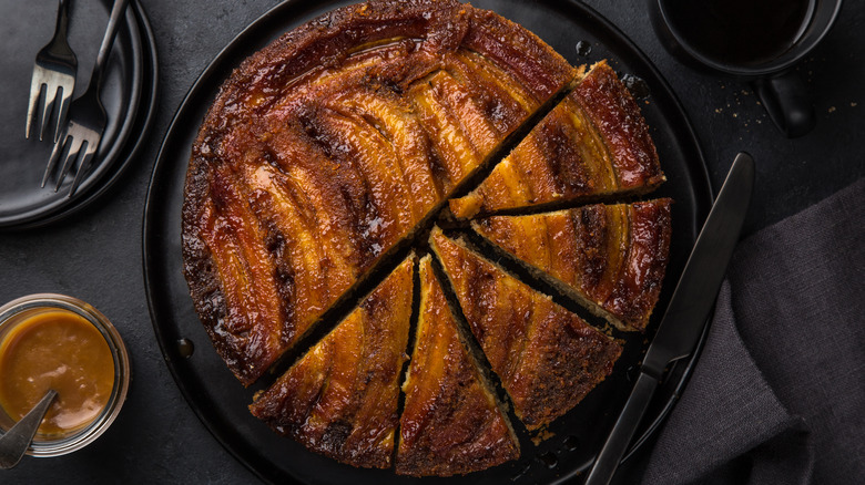 Sliced banana upside-down cake