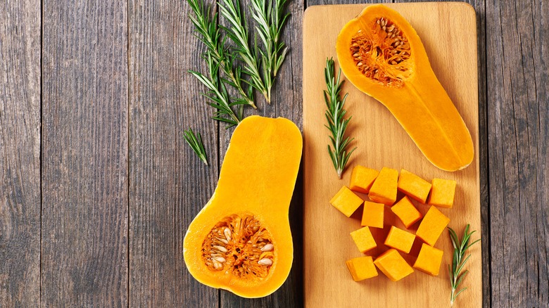 Sliced butternut squash on board