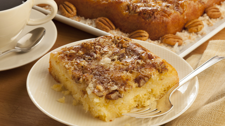 Plated pecan upside-down cake