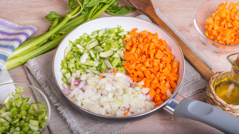 Mirepoix in saute pan