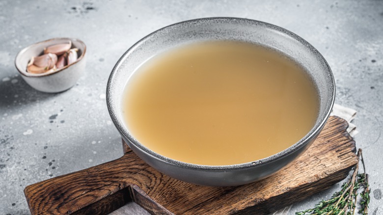 Chicken broth in bowl