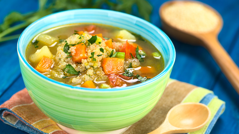 Quinoa vegetable soup in bowl