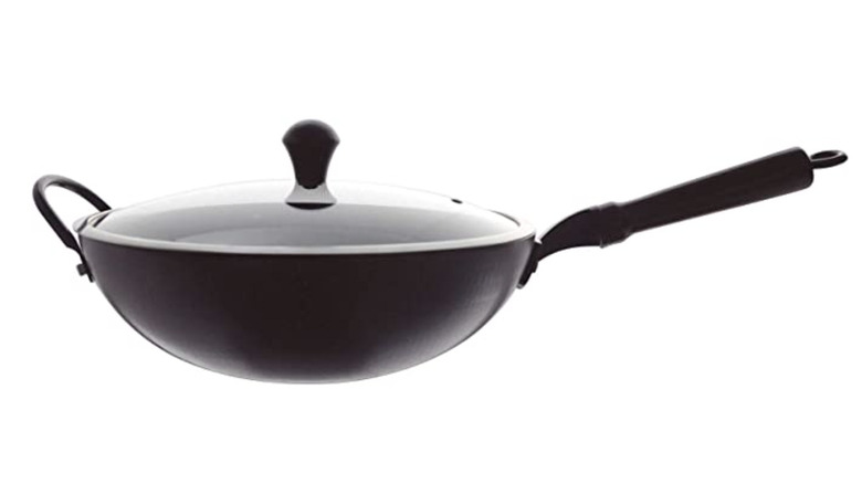 black steel wok with lid