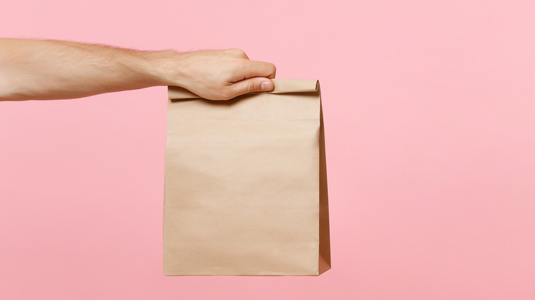 Person holding brown paper bag