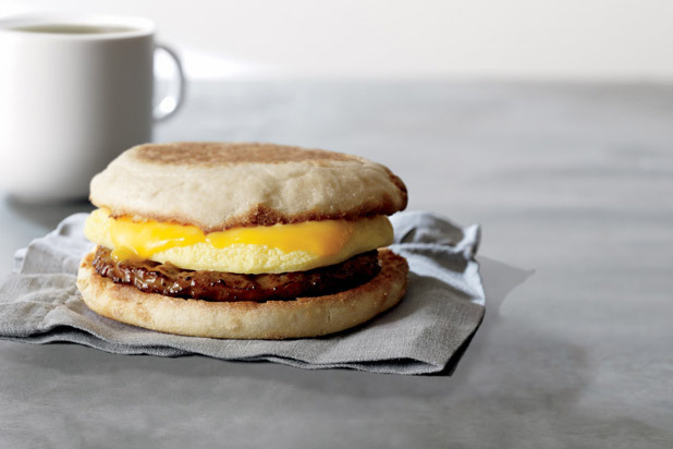 1) Sausage and Cheddar Breakfast Sandwich