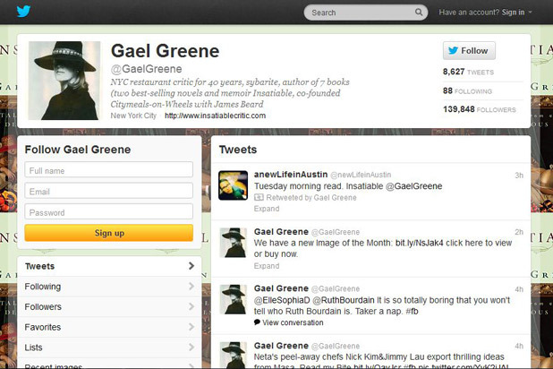 #1 Gael Greene: 139,848 Followers