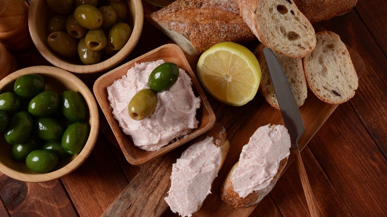 Taramasalata, bread, and olives