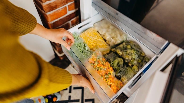 person getting bagged freezer food