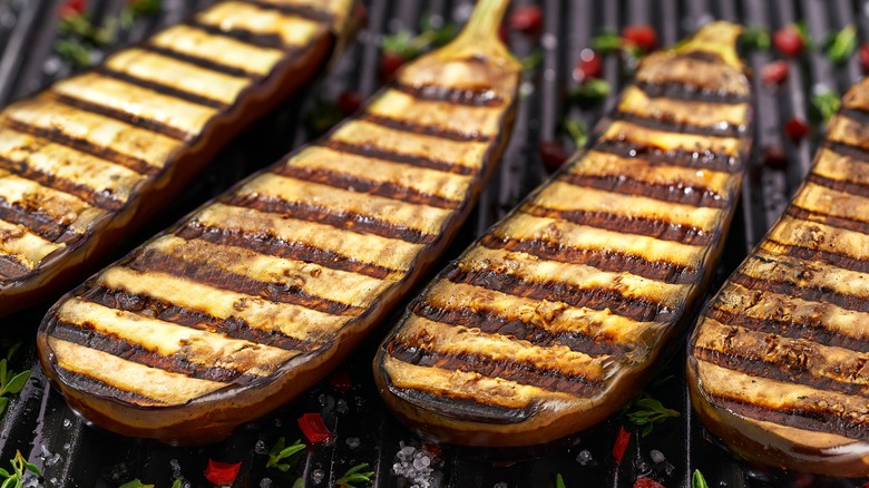 Grilling eggplants