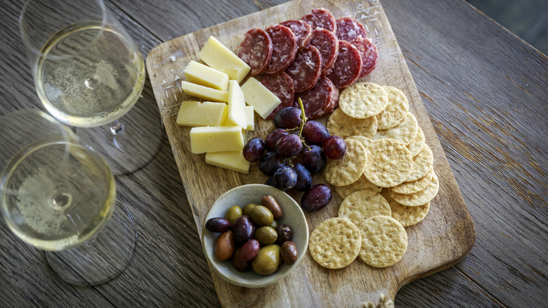 charcuterie on cutting board