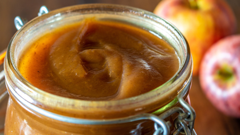 Apple butter in a jar