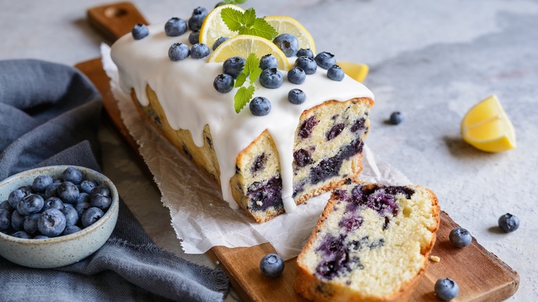 Blueberry lemon pound cake with glaze