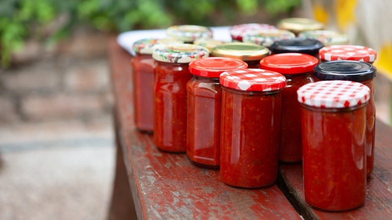 Glass jars of tomato butter