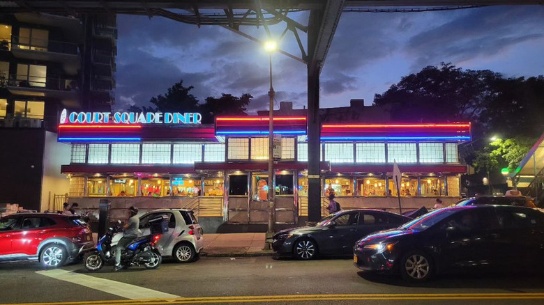 Court Square Diner night exterior