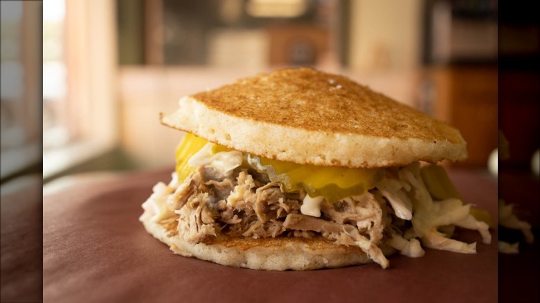 Mary's Old-Fashioned pulled pork sandwich