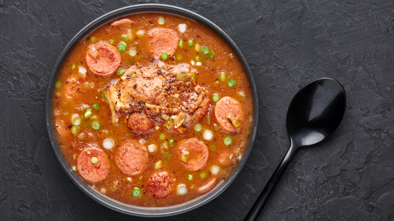 Bowl of classic sausage gumbo