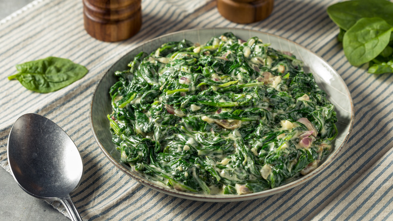 Creamed spinach in bowl