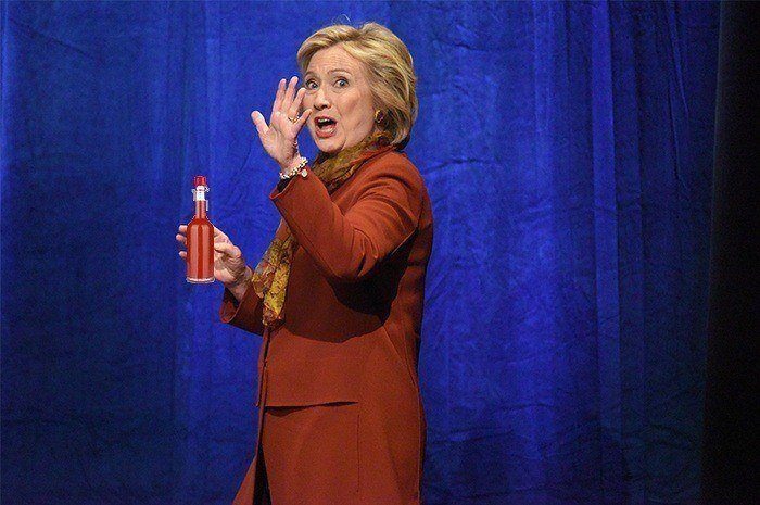 Hillary Clinton with hot sauce