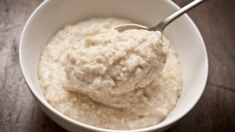 spoon in bowl of oatmeal