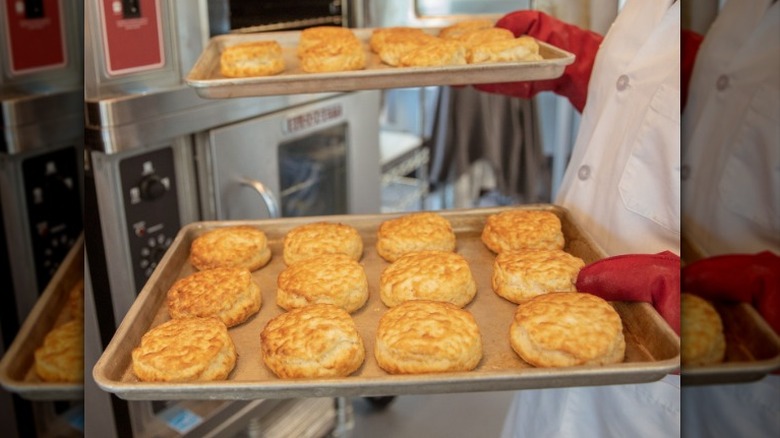 Trays of Hardee's biscuits