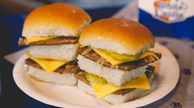 Double Cheese Sliders on paper plate 