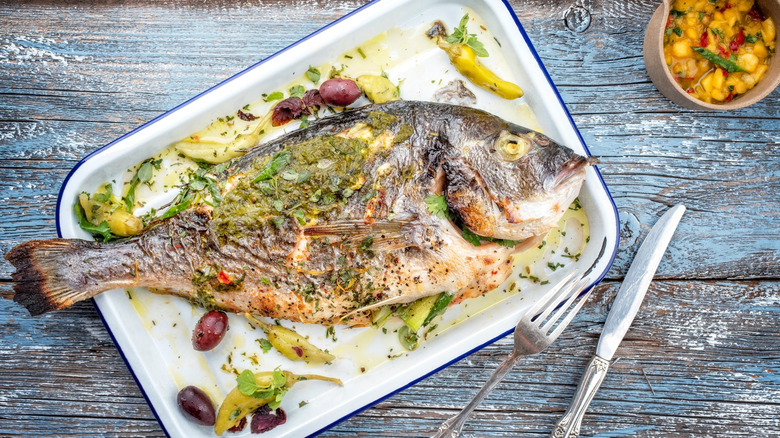 Fish covered in vinaigrette