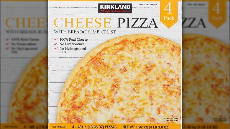 Box of Kirkland Signature Cheese Pizza