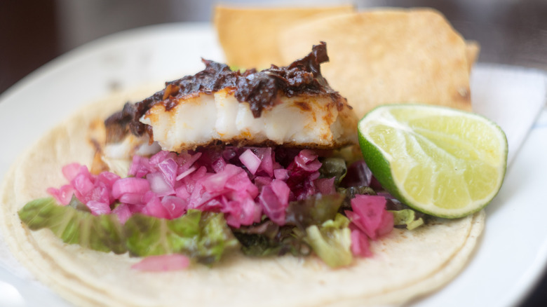 Close up of fish taco