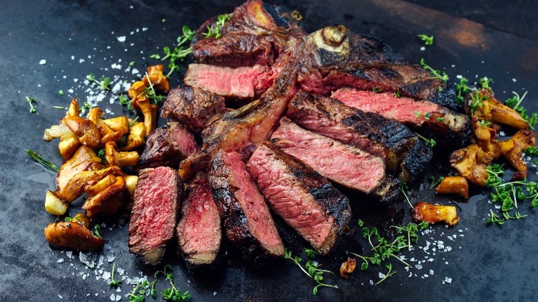 porterhouse steak cut into slices