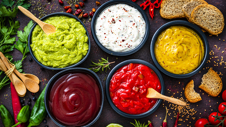 Bowls of various dips