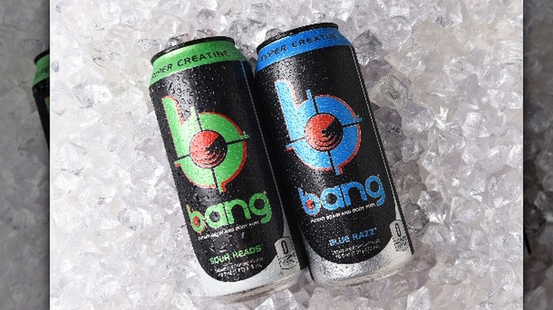 two cans of Bang on ice