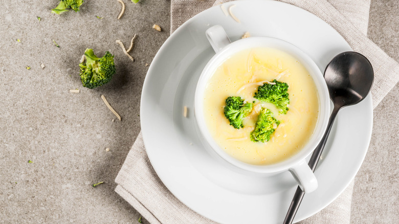 Broccoli cheddar soup in bowl